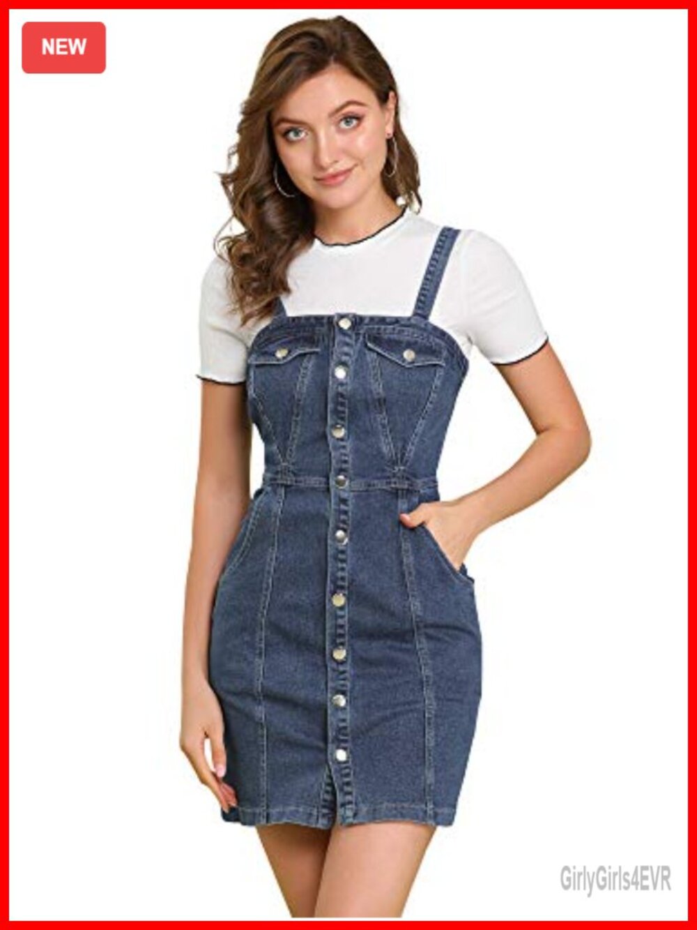 Allegra K Women's Button Front Adjustable Strap Overall Denim Mini Dress